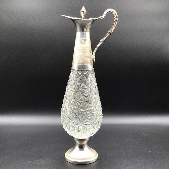 Vintage NORLEANS Wine Claret Decanter Silver Plate Cut Glass Made in Italy - Picture 5 of 13